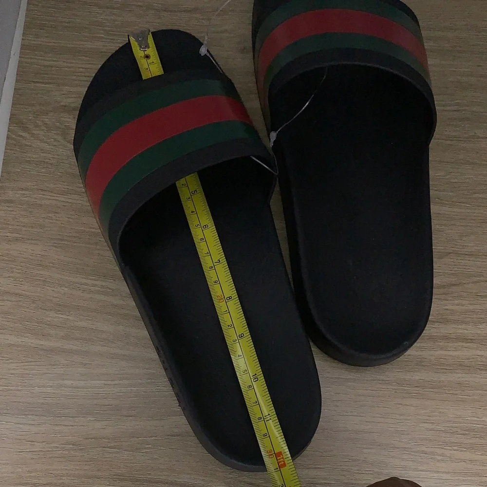 Gucci Black Slides with Red and Green Web Stripe